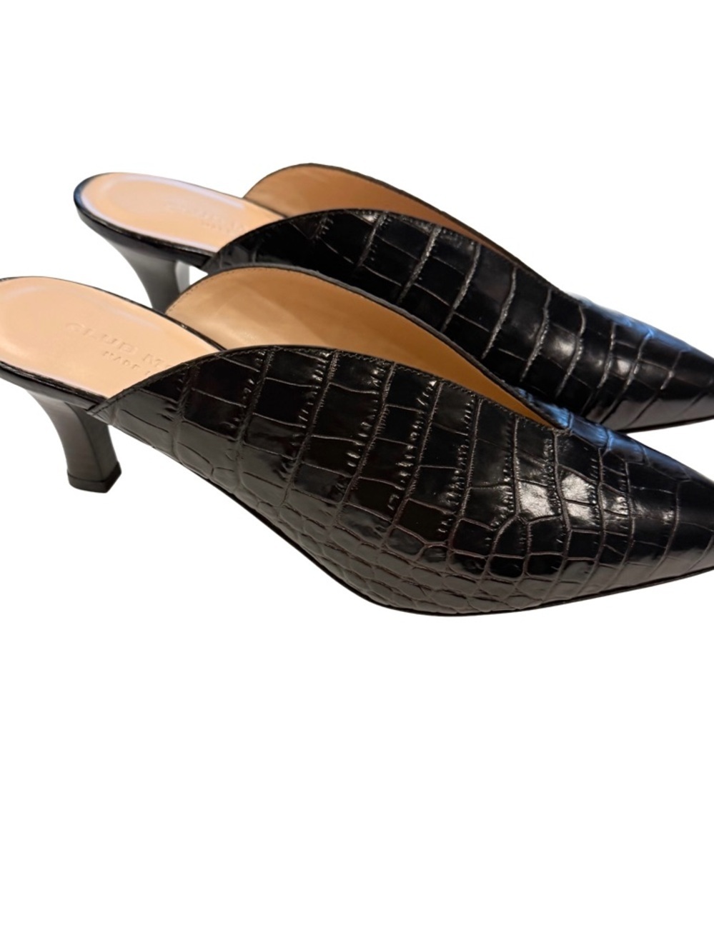 Club Monaco Nadhine Women’s Crocodile Print Chocolate Leather Mules Sz 7.5 NIB